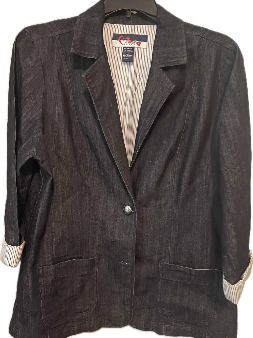Y2K Mwah 💋 Dark Denim Black Jean Two Button Lightweight Blazer EUC NWOT